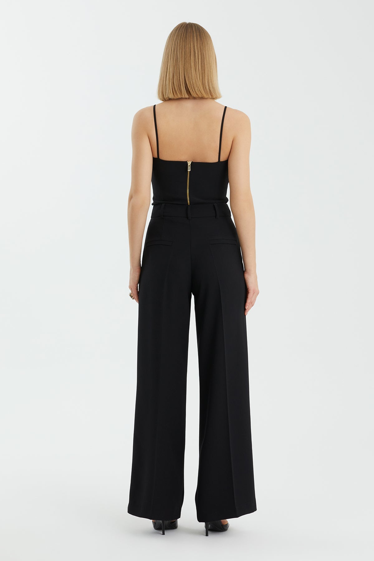 Black Hook-and-Bar Closure Pants