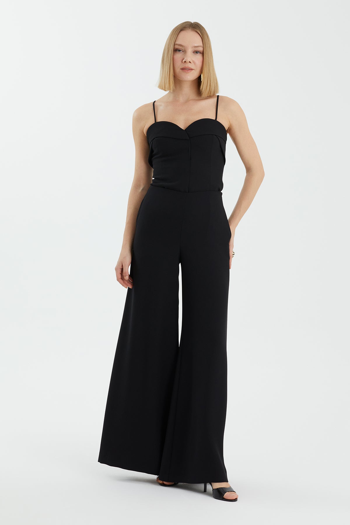 Black Wide-Leg Zip-Front Trousers