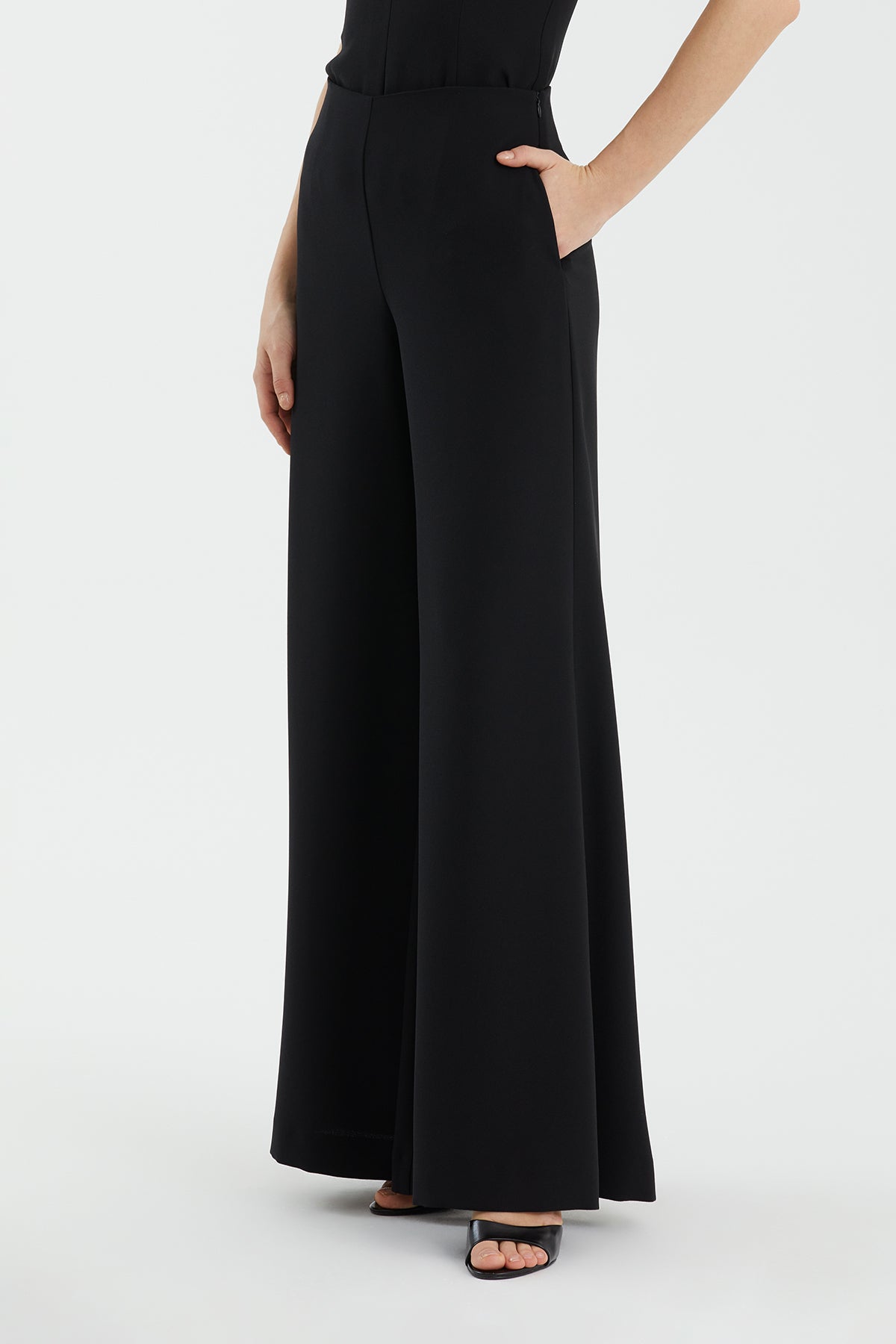 Black Wide-Leg Zip-Front Trousers