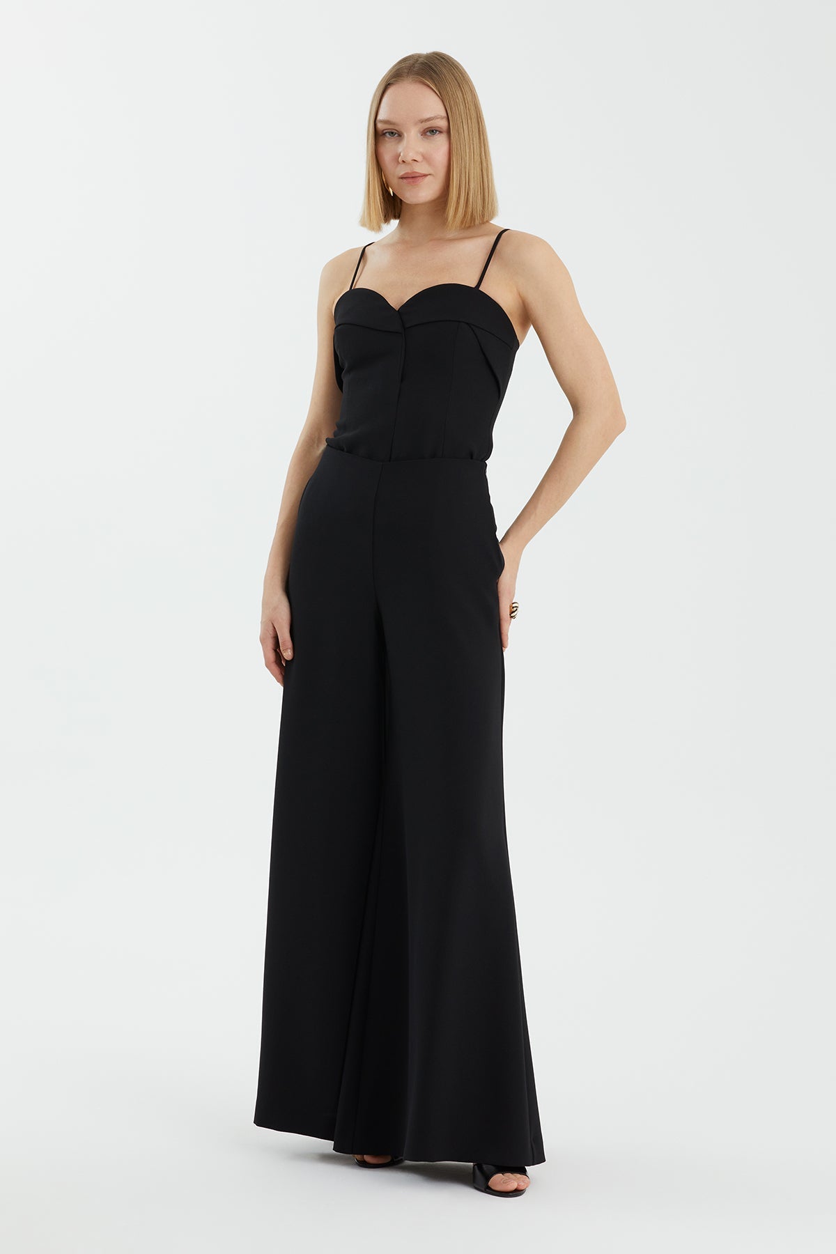Black Wide-Leg Zip-Front Trousers