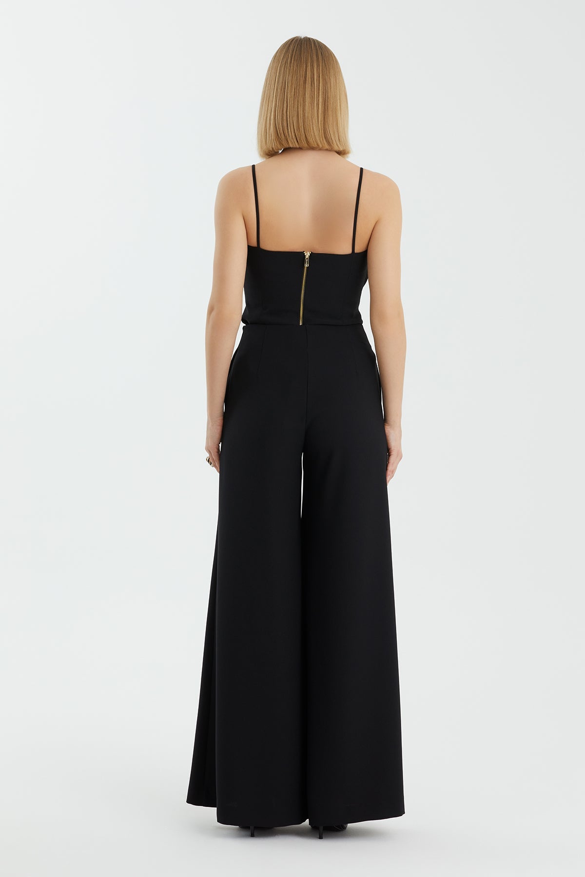 Black Wide-Leg Zip-Front Trousers