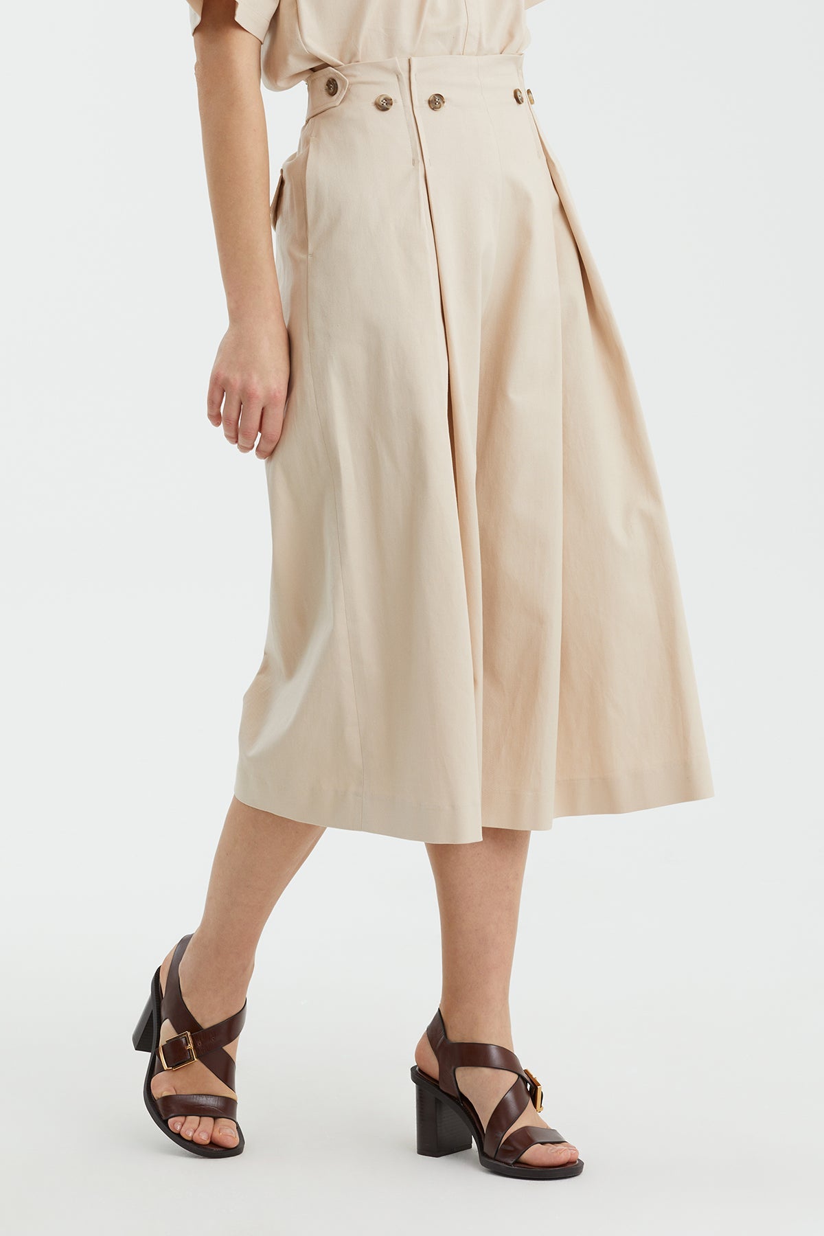 Beige Button Detail Bermuda Shorts
