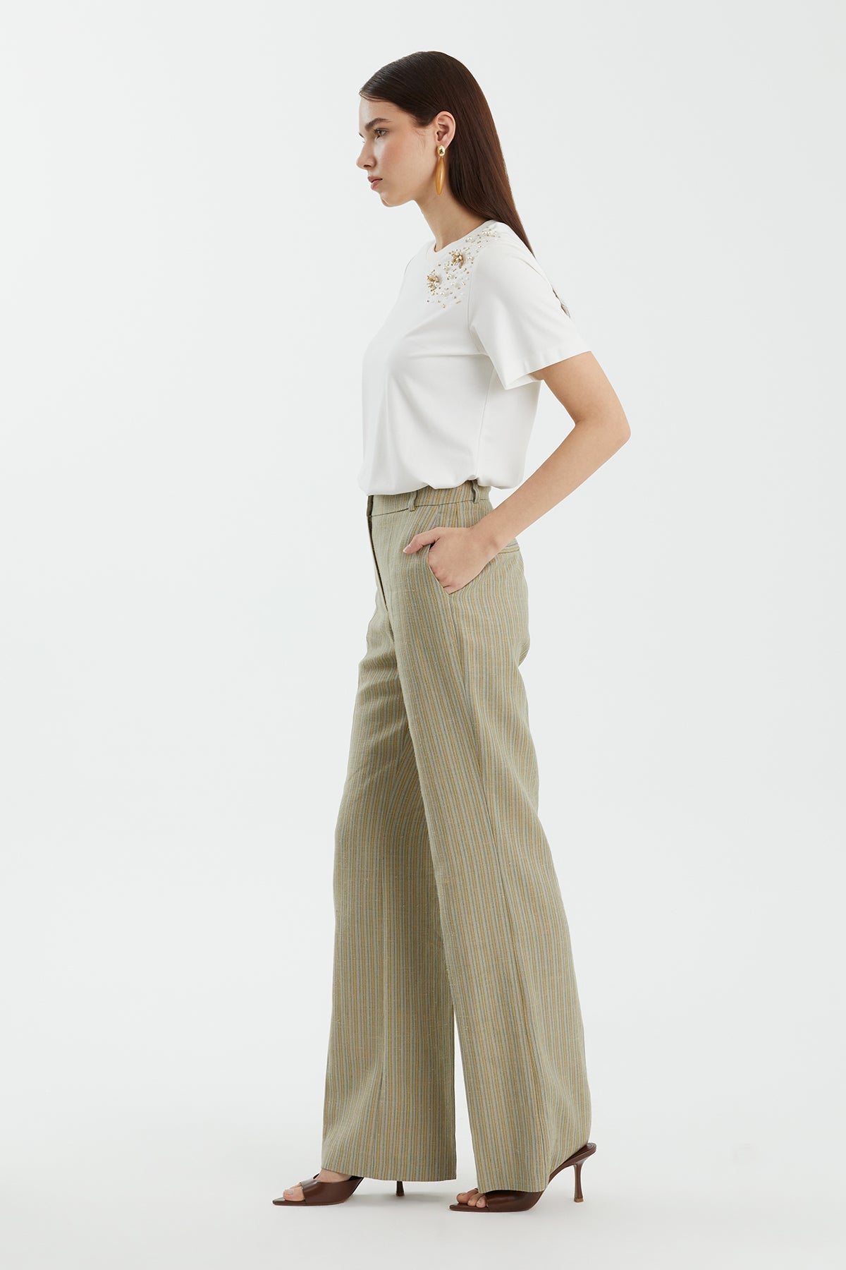 Yellow Pocket Detail Long Trousers