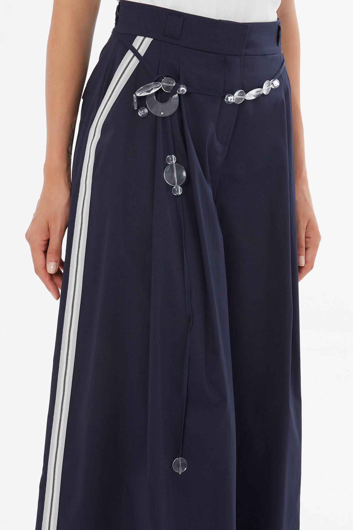 Blue Beaded Belt Trim Trousers
