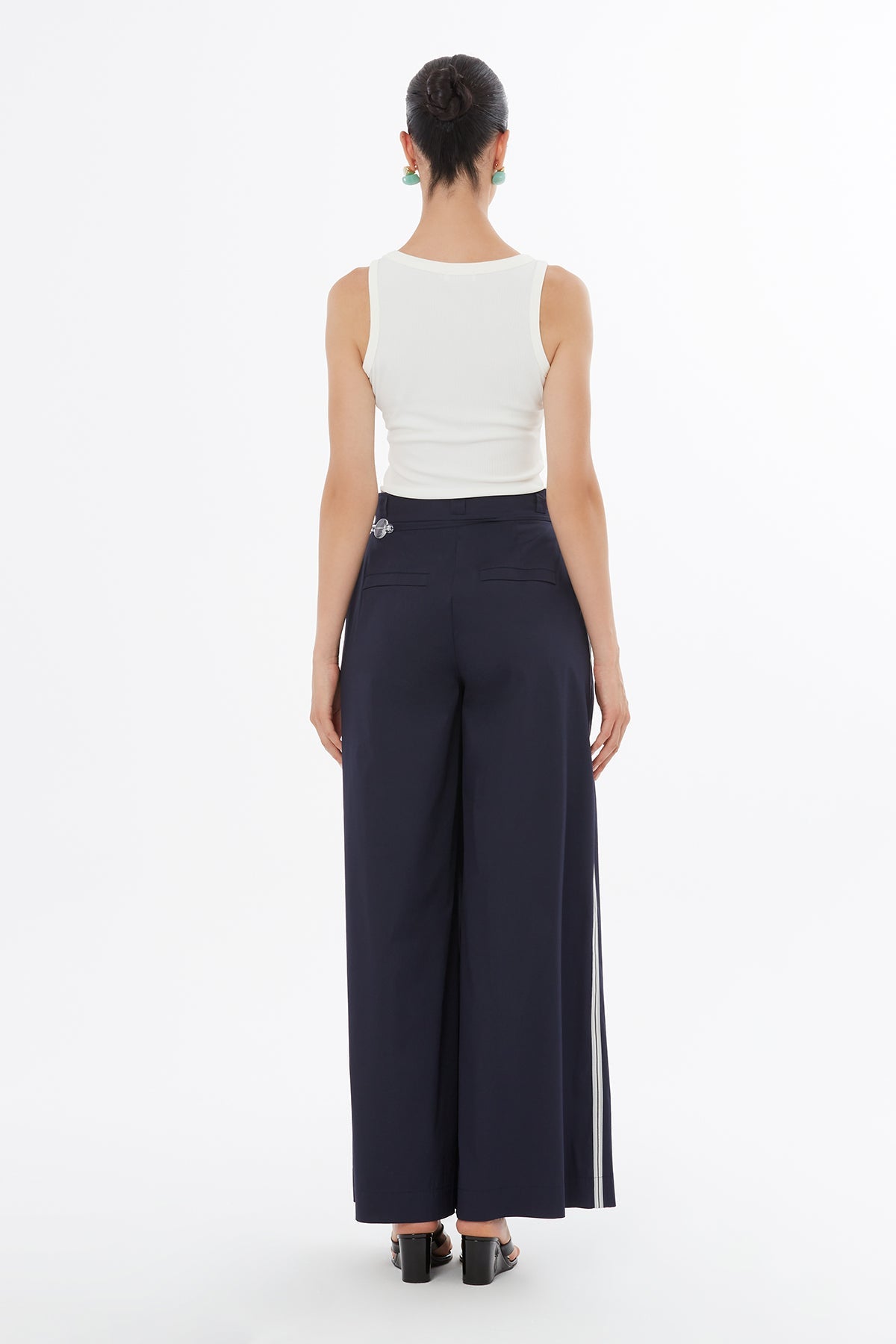 Blue Beaded Belt Trim Trousers