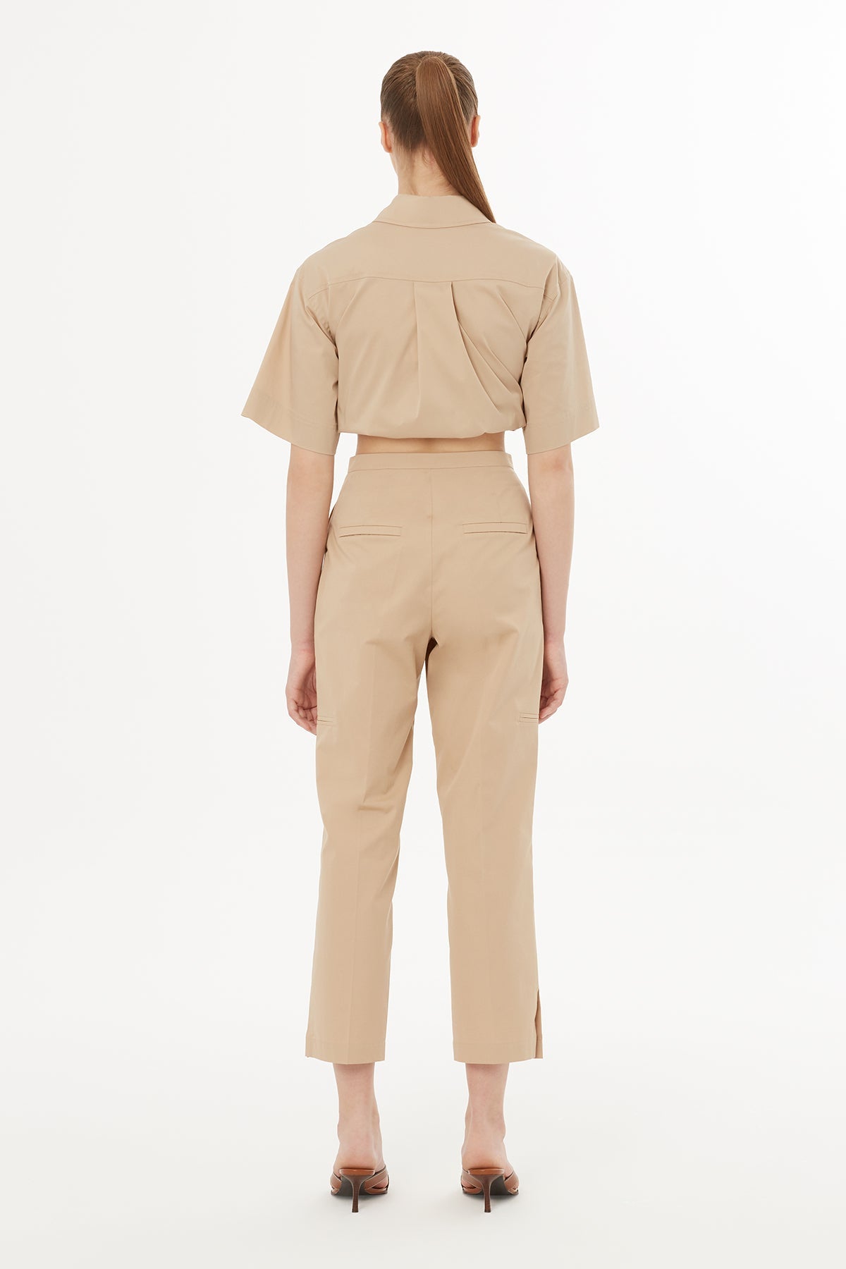 Beıge Belted Pleated Tailored Trousers