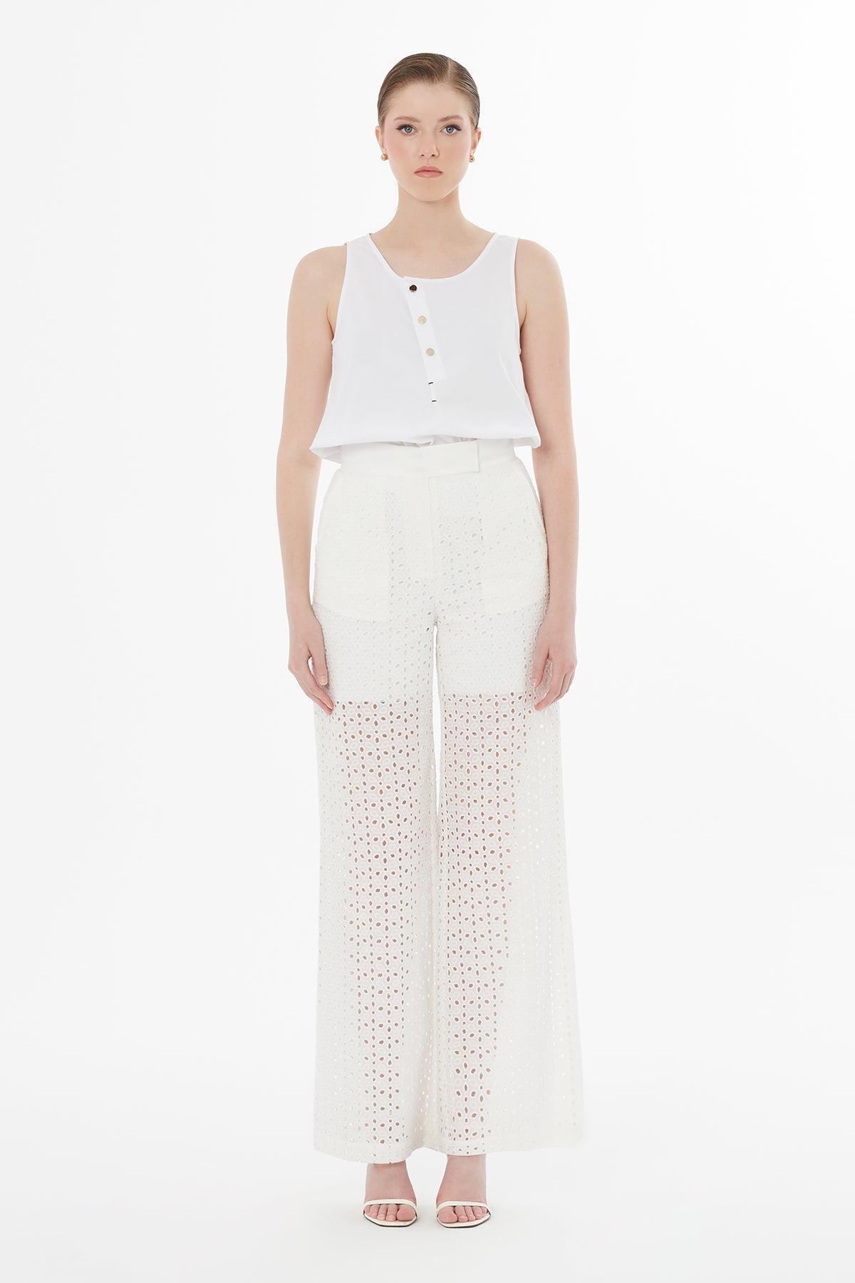 Ecru Sheer Detail Trousers