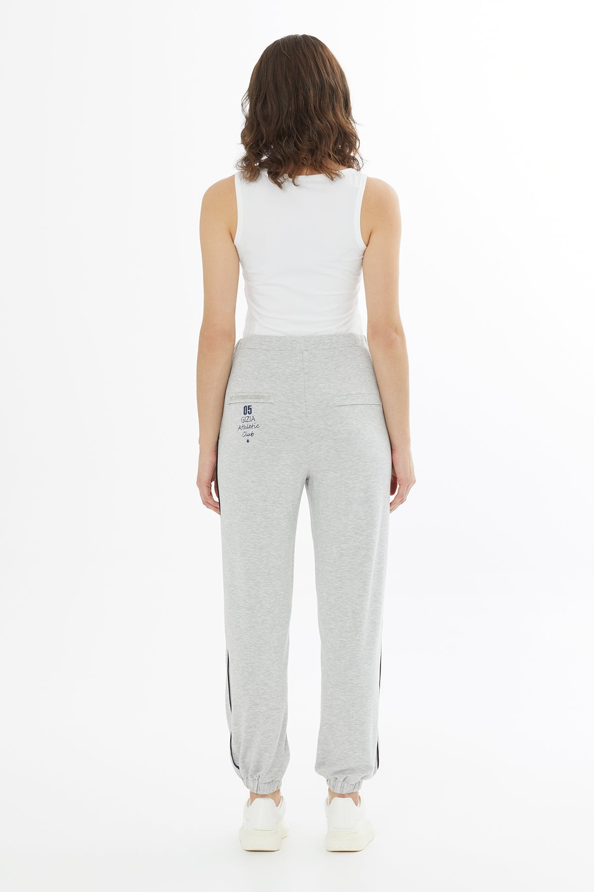 Grey Embroidered and Crystal-Embellished Sweatpants