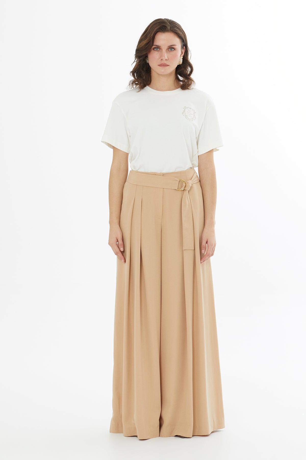 Beige Removable Belt Trousers