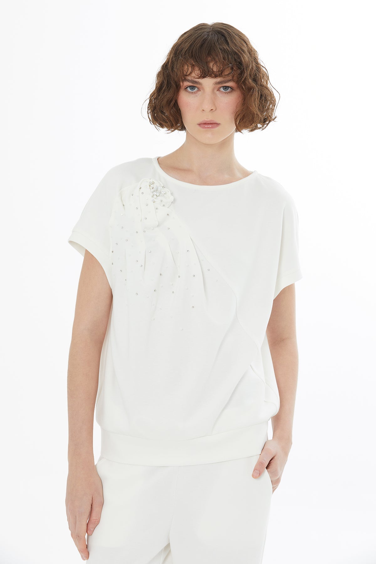 Ecru Rose Embroidered Blouse
