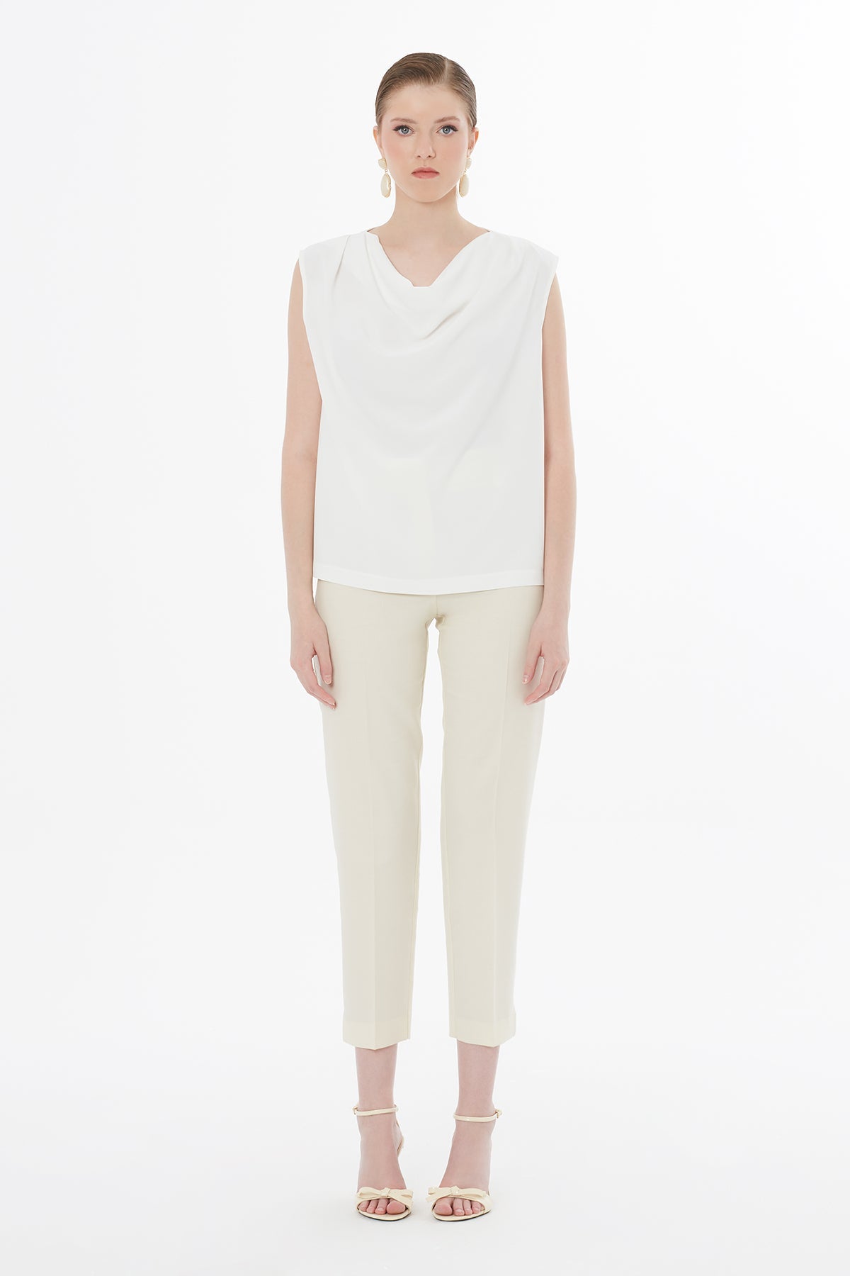 Ecru Draped Neck Blouse