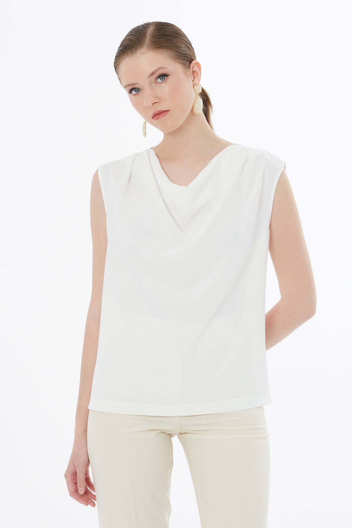 Ecru Draped Neck Blouse