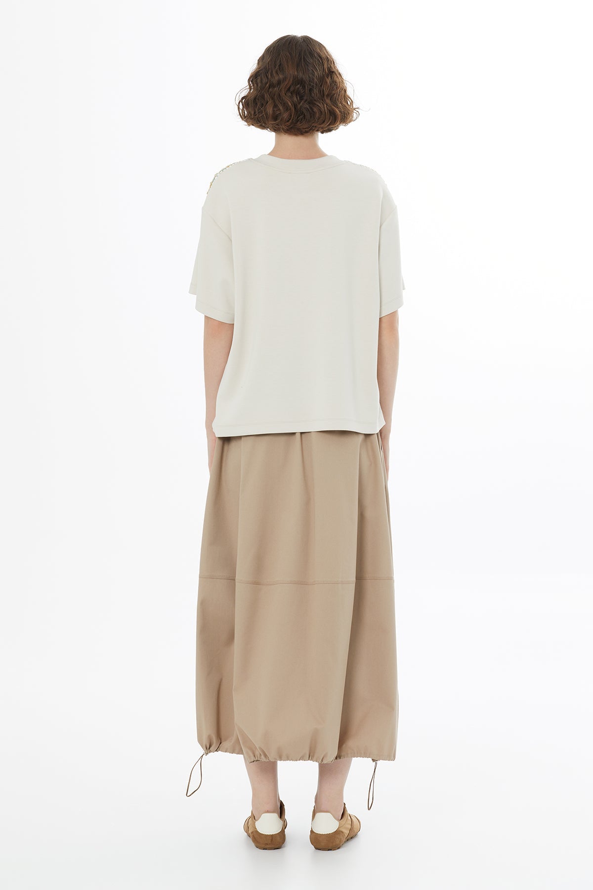 Beige Beaded Embroidered T-Shirt