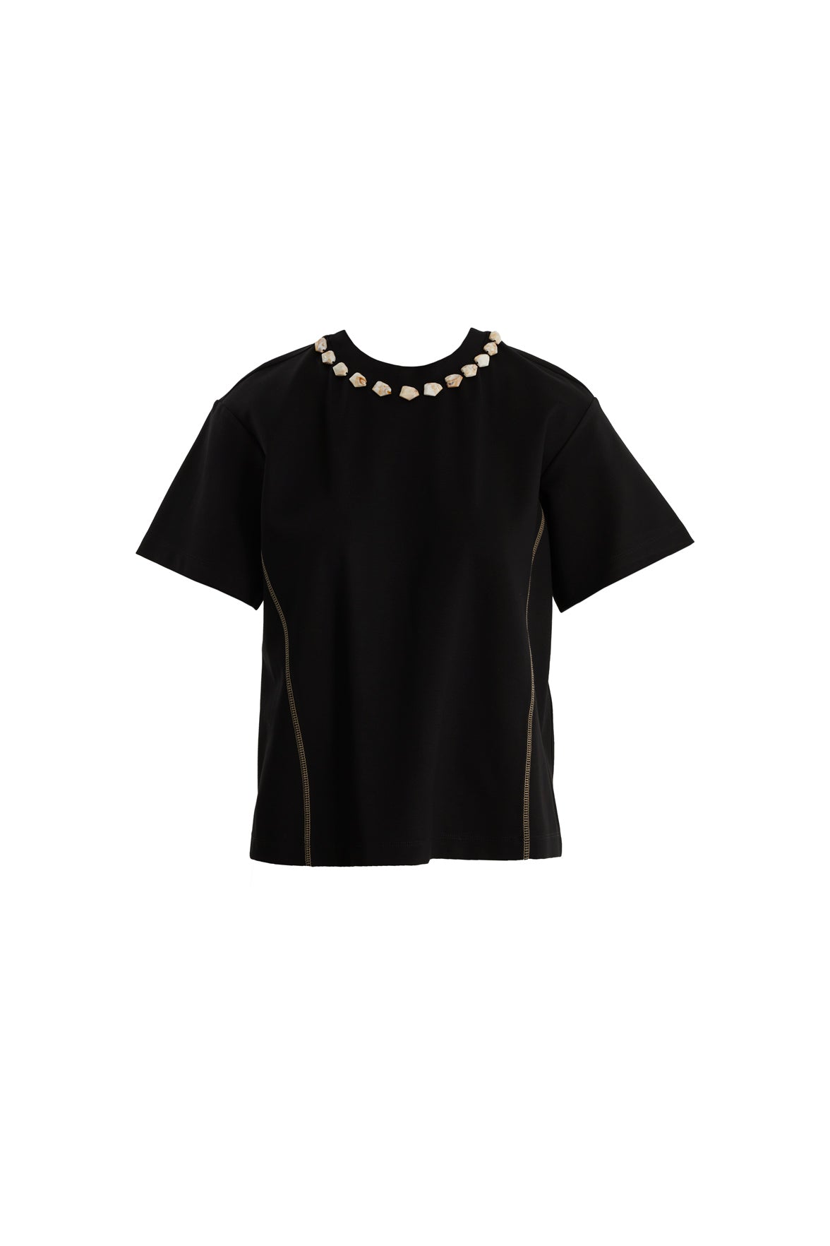 Black Topstitched Embroidered T-Shirt