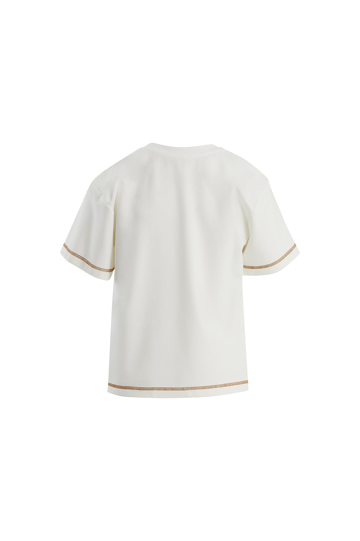 Ecru Logo Label Detailed Topstitched T-Shirt