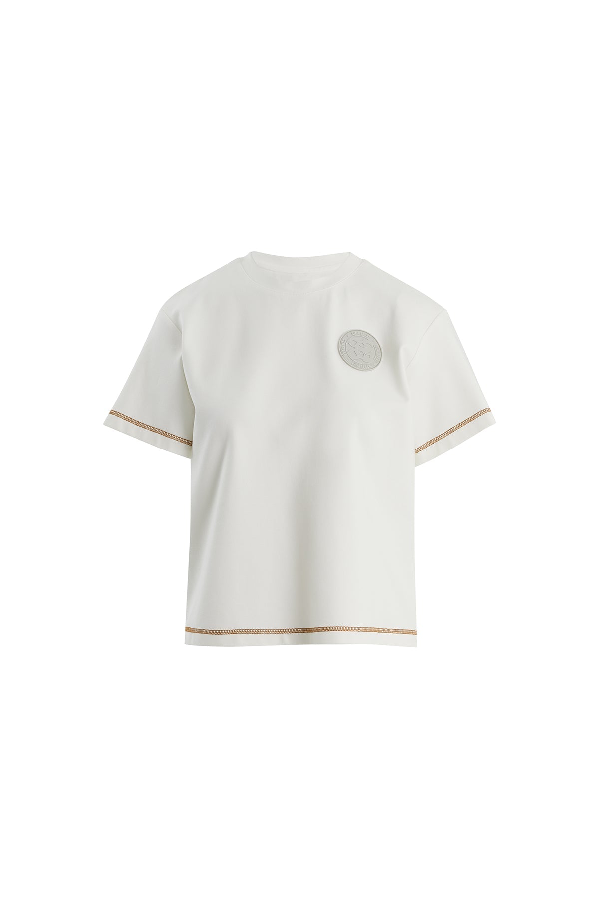 Ecru Logo Label Detailed Topstitched T-Shirt