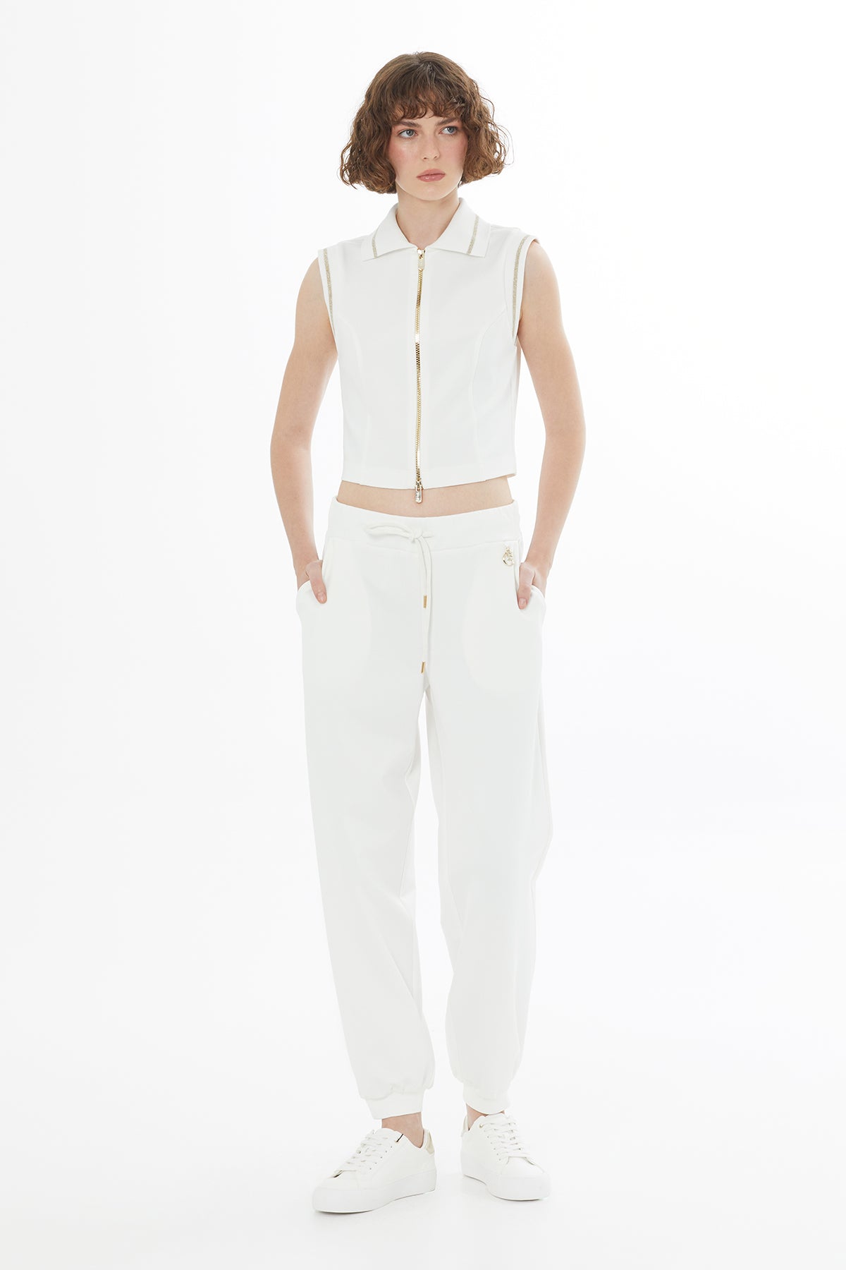 Ecru Knitted Detail Zip T-Shirt