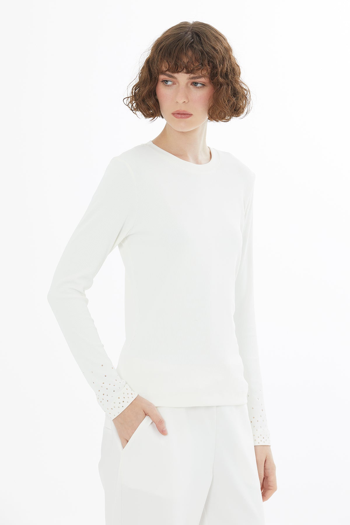Ecru Crystal Appliqué Detail Blouse