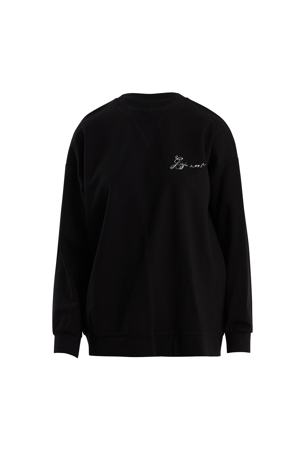 Black Embroidered Crystal Appliqué Sweatshirt