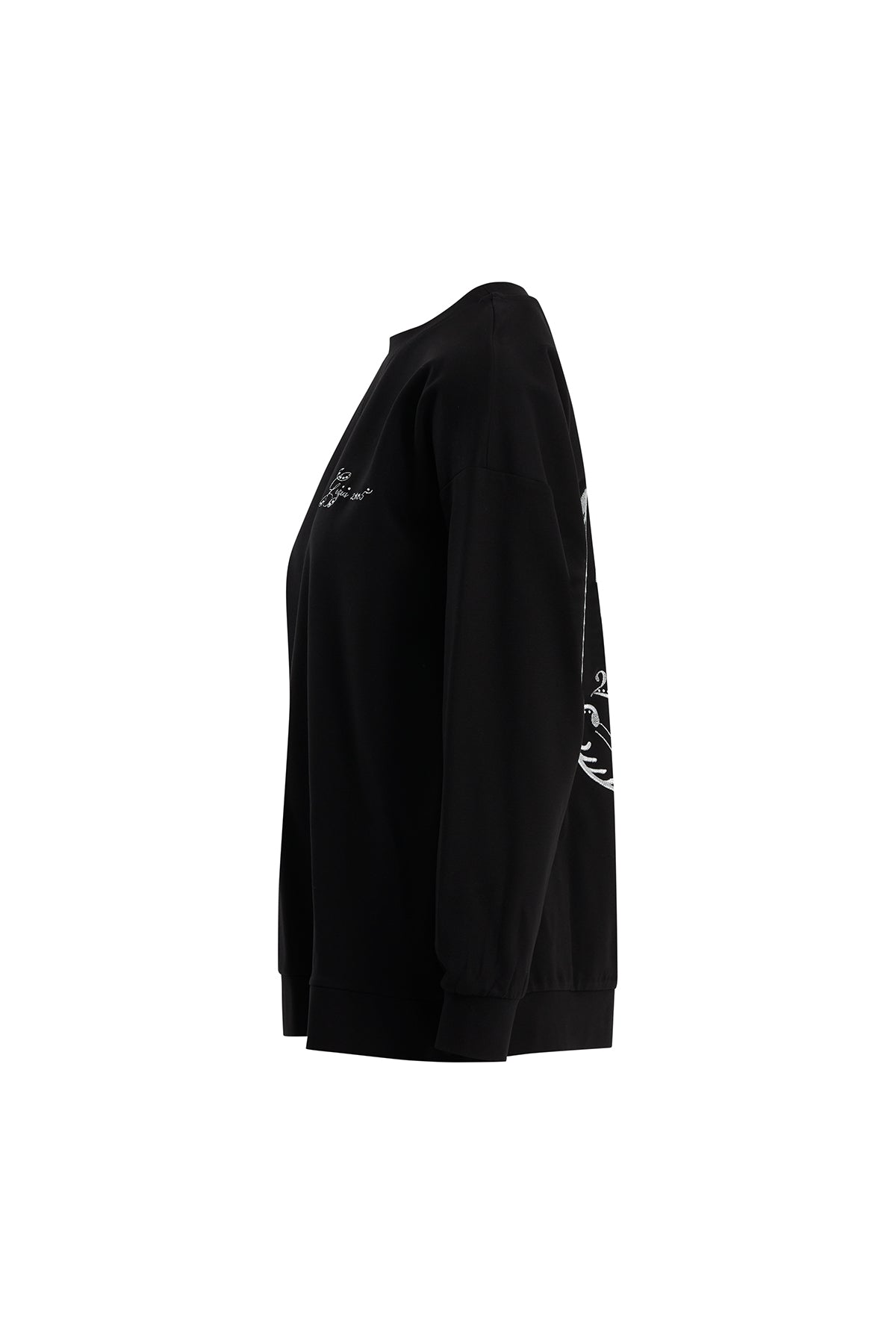 Black Embroidered Crystal Appliqué Sweatshirt
