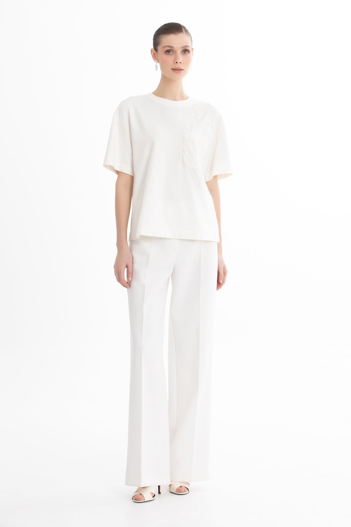 Ecru Embroidered Oversized White T-Shirt