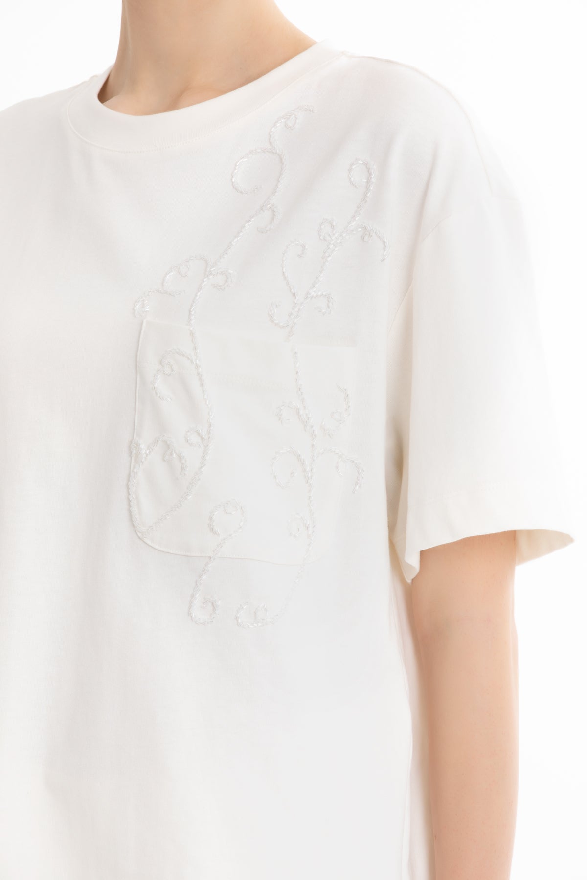 Ecru Embroidered Oversized White T-Shirt