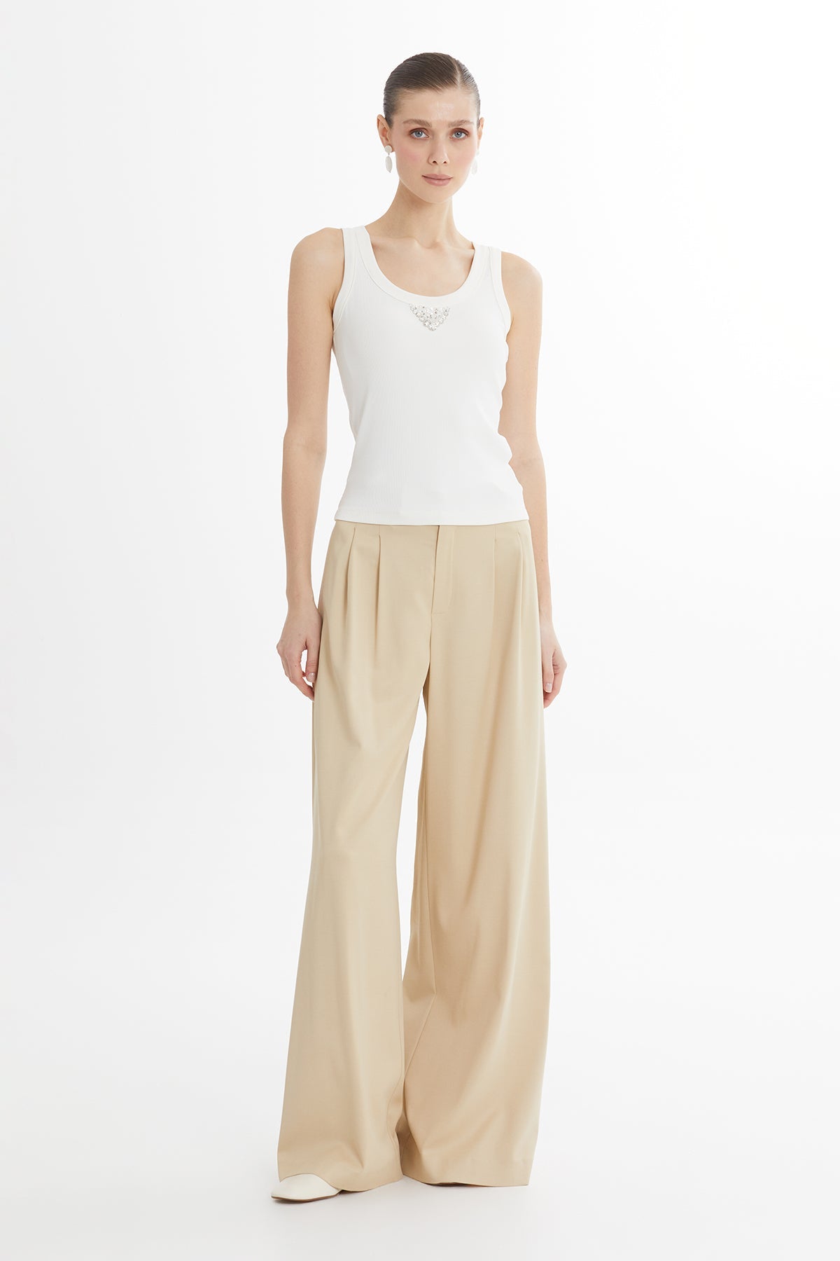 Ecru Embroidered Detail Tank Top