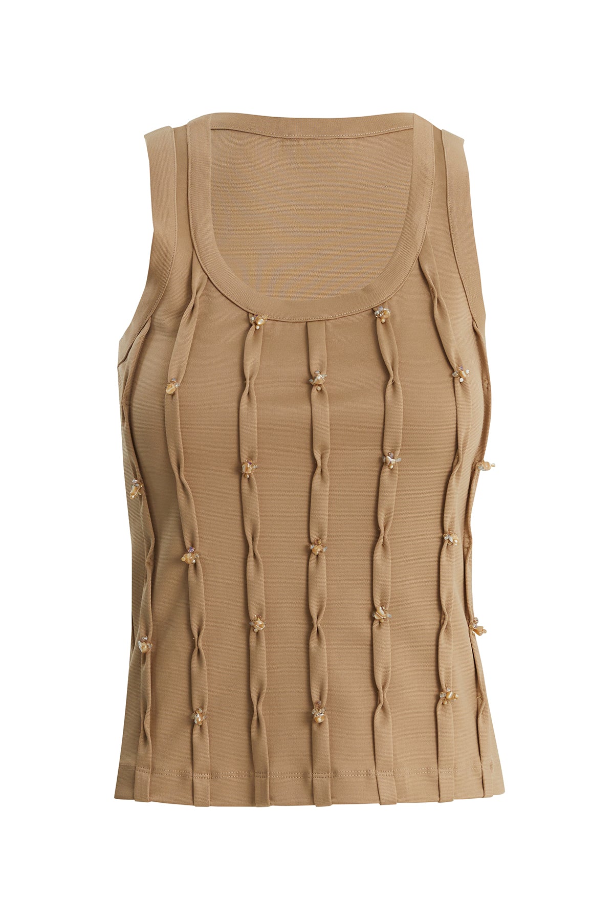 Beige Embroidered Detail Tank Top