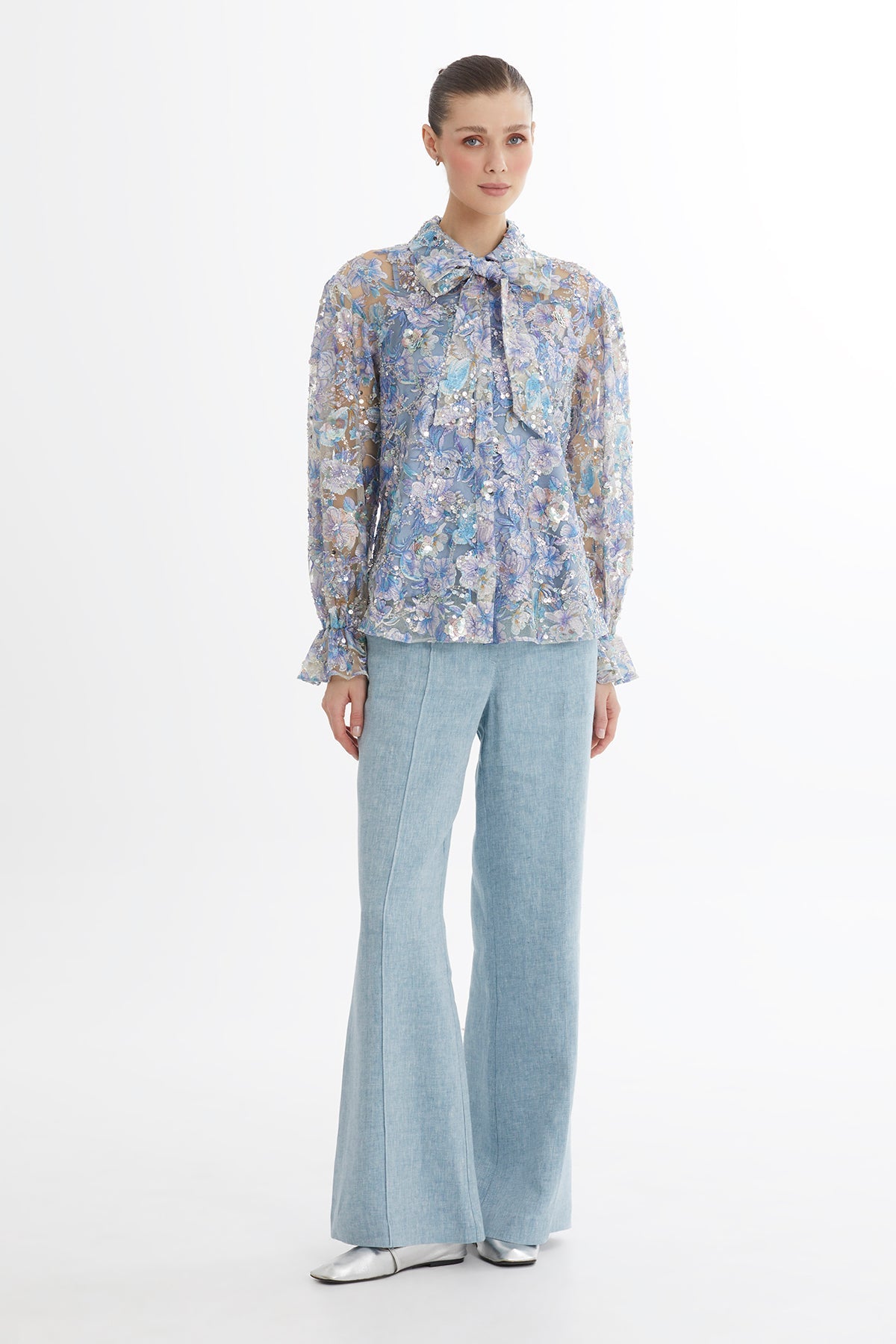 Blue Embroidered Sequin Shirt