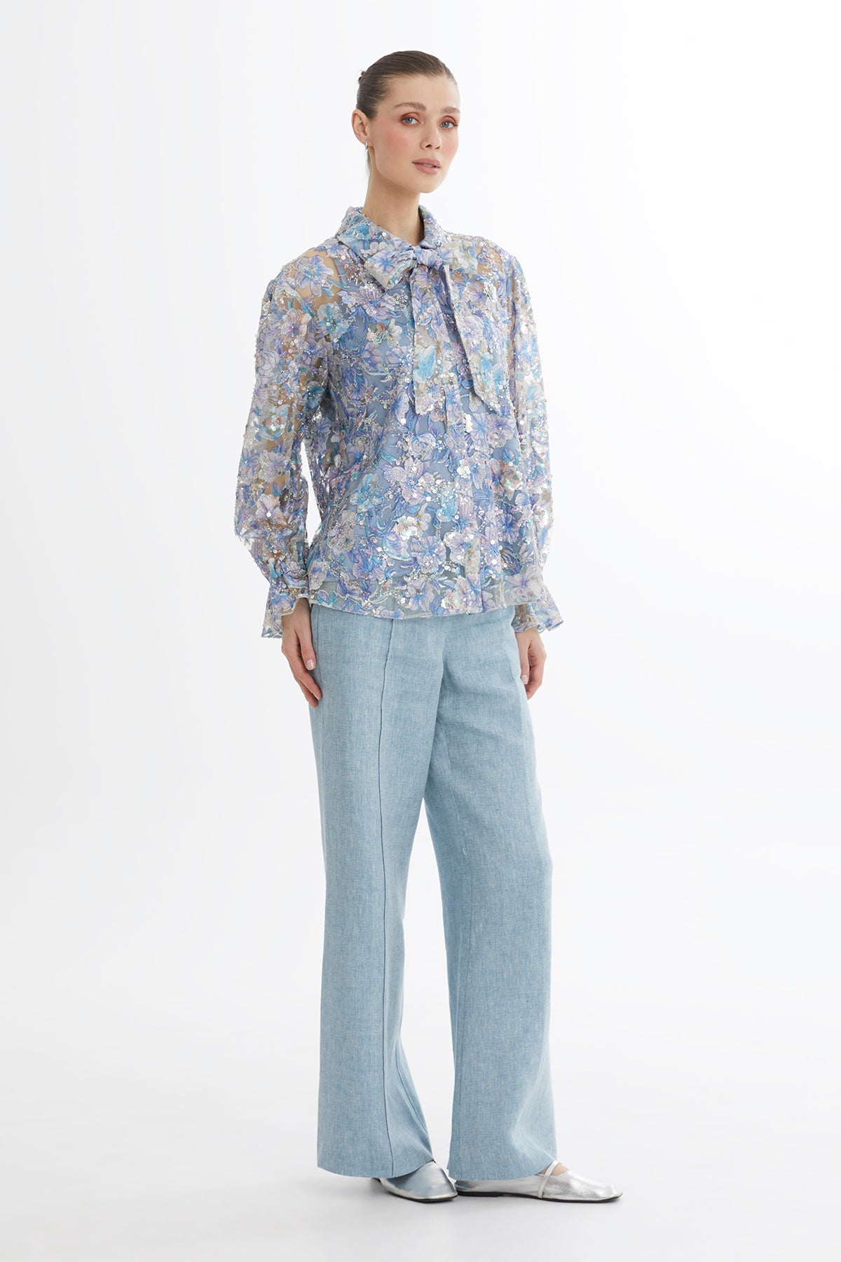 Blue Embroidered Sequin Shirt