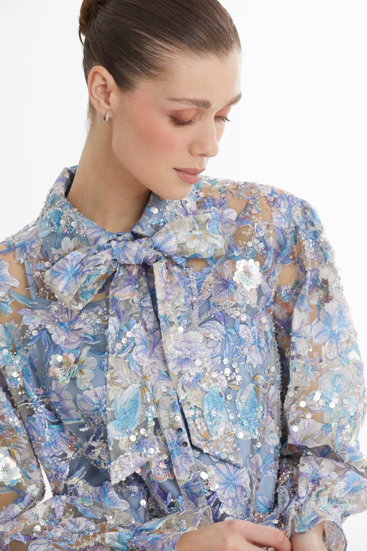 Blue Embroidered Sequin Shirt
