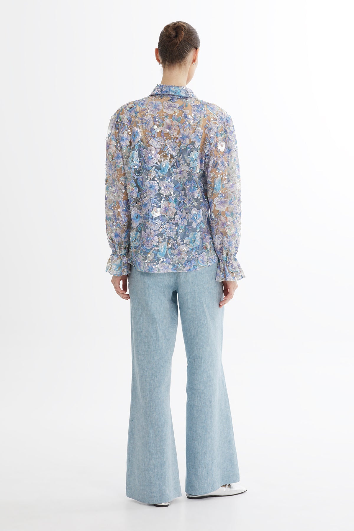 Blue Embroidered Sequin Shirt