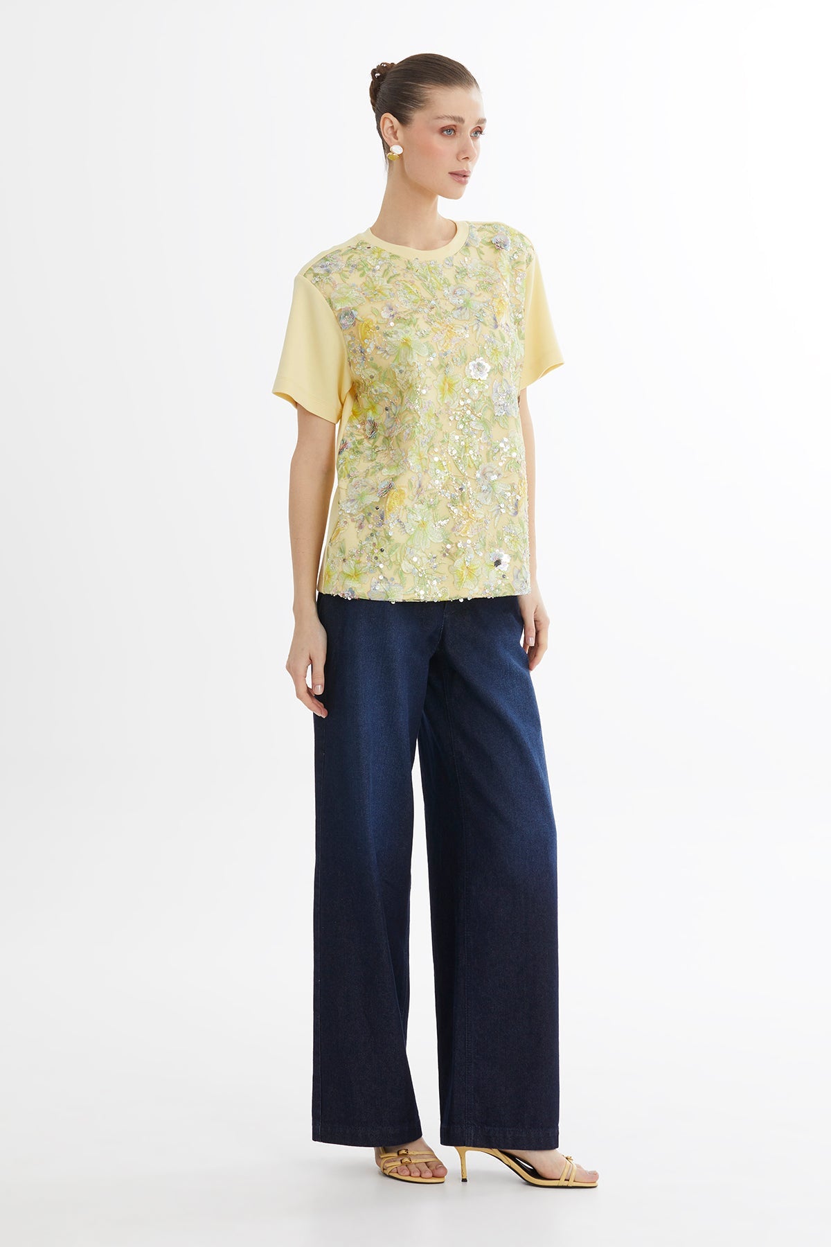 Green Color Embroidery Sequin T-Shirt