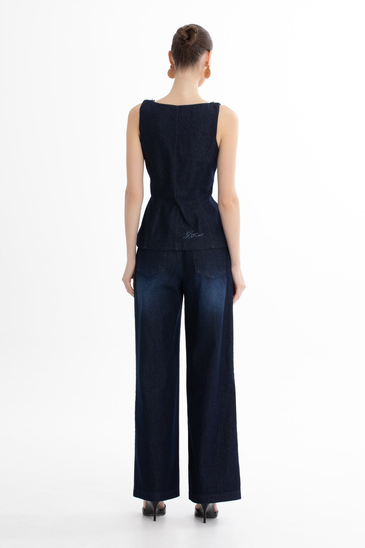 Blue Embroidered Collar Denim Blouse