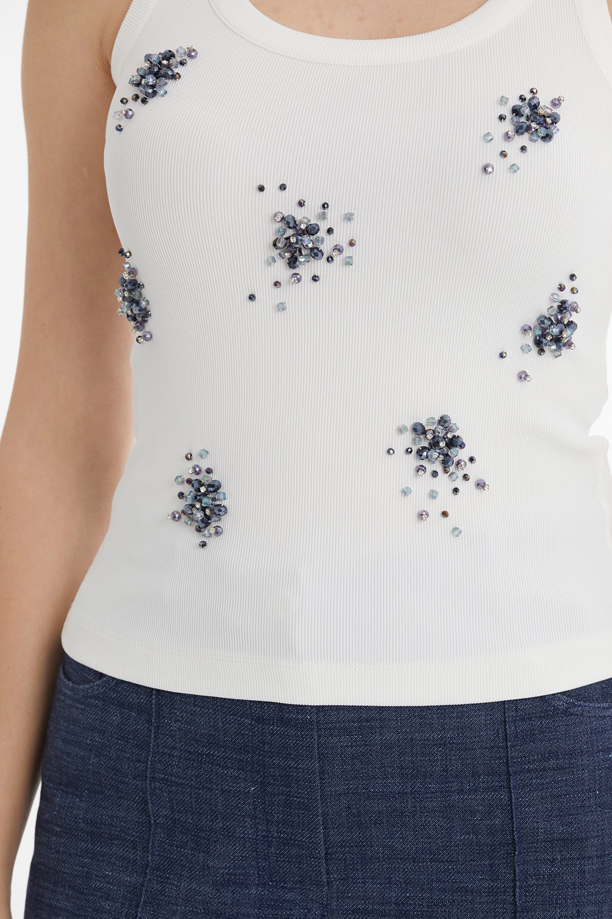 Ecru Embroidered Detail Tank Top