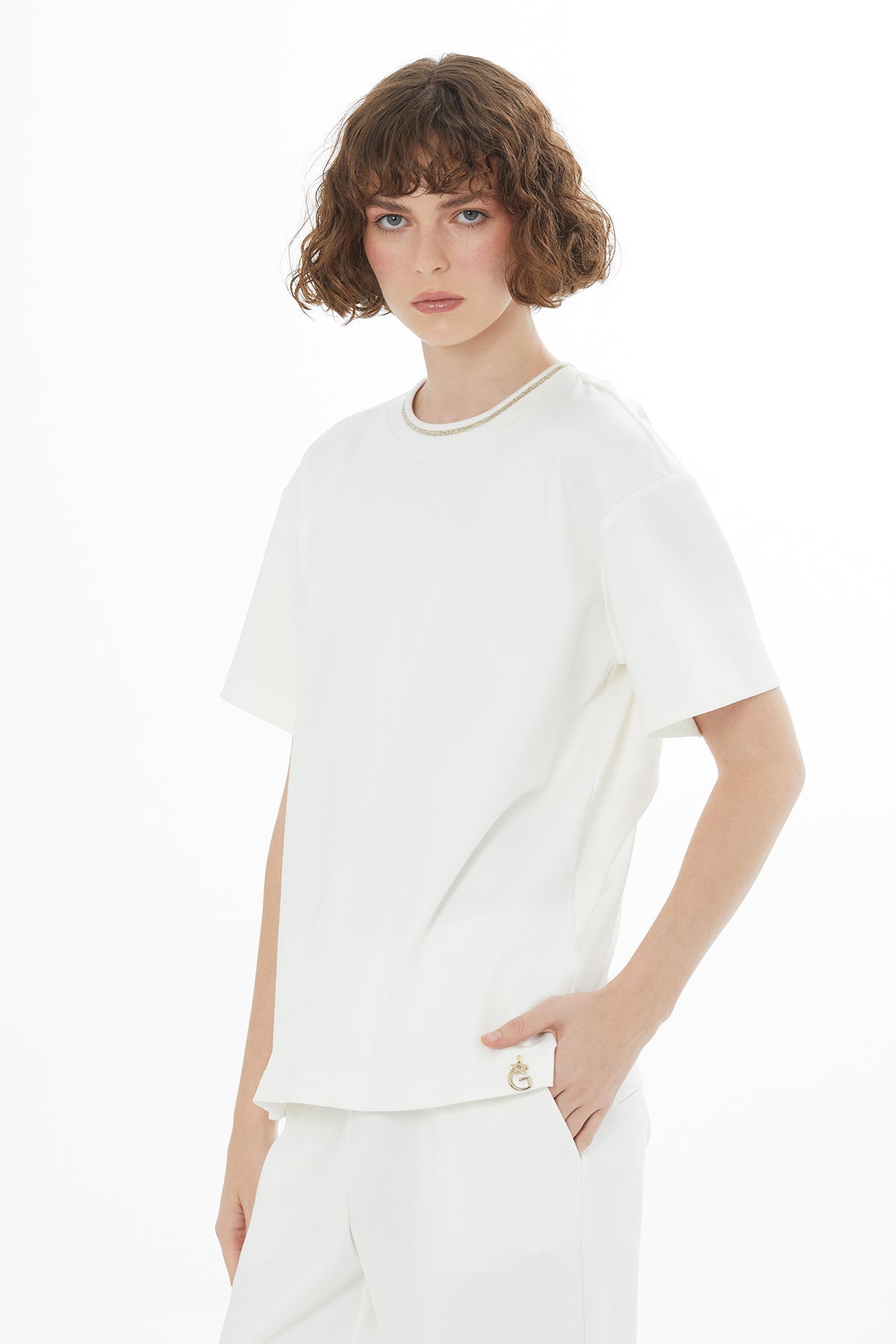 Ecru Tulle Detail T-Shirt