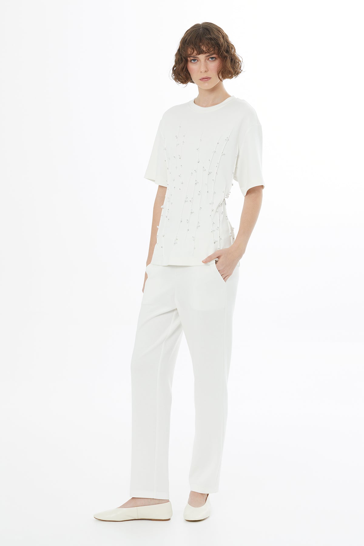 Ecru Embroidered Detail T-Shirt