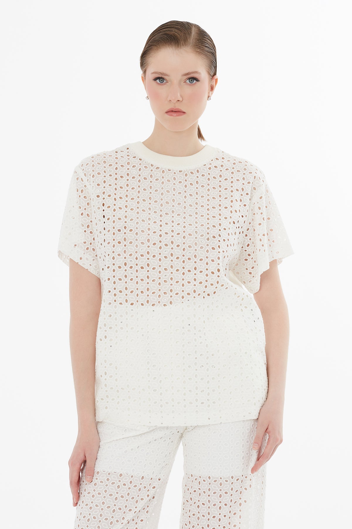 Ecru Crystal Print T-Shirt