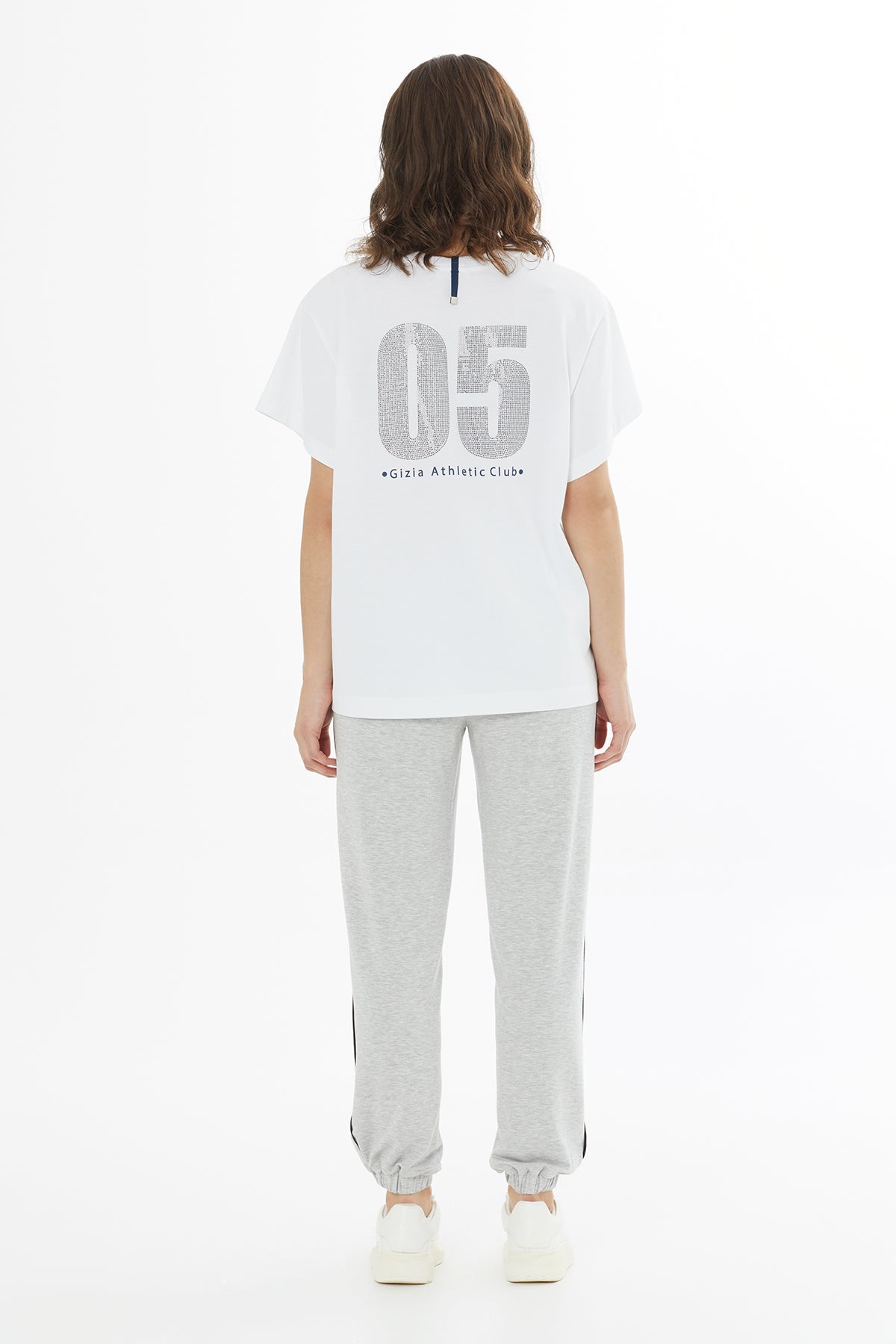 White Crystal Print Oversized T-Shirt