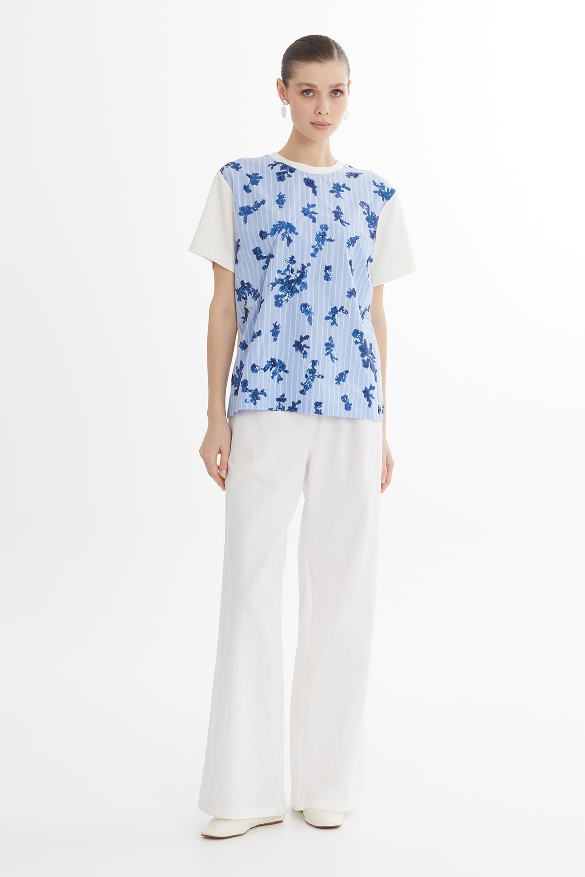 Blue Striped Sequin T-Shirt