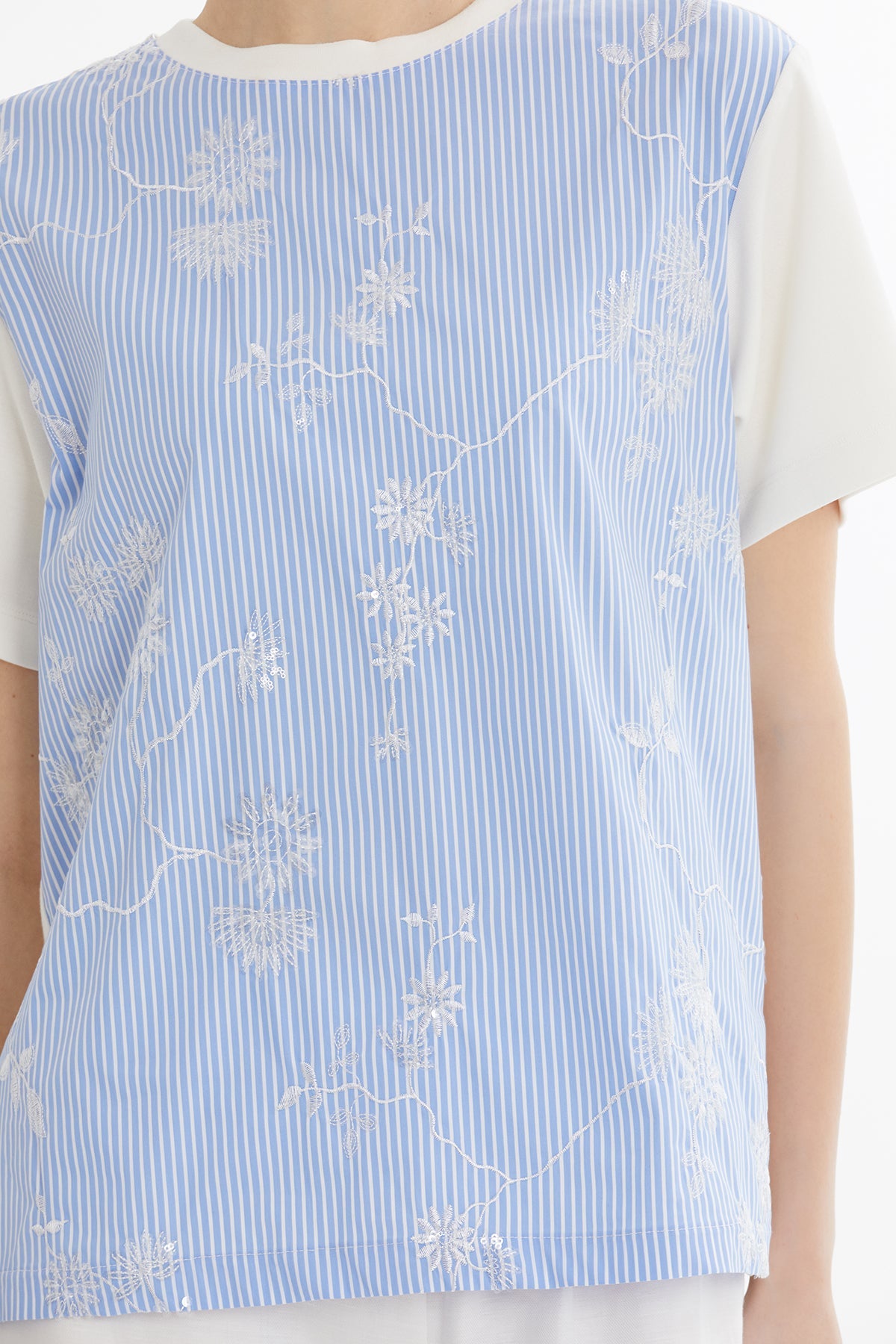 Blue Sequin Embroidered T-Shirt