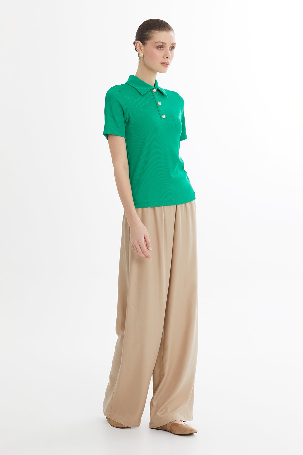 Green Snap-Closure Blouse