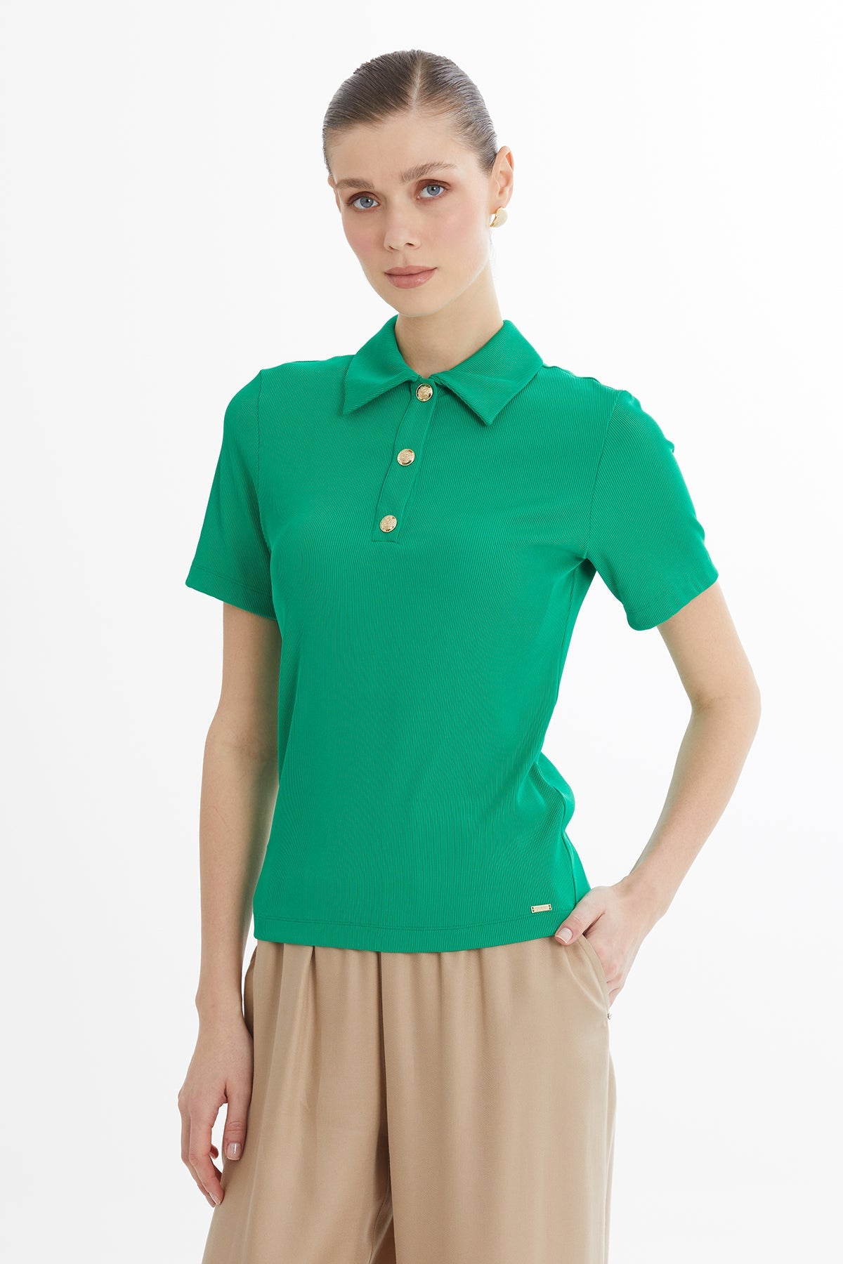 Green Snap-Closure Blouse