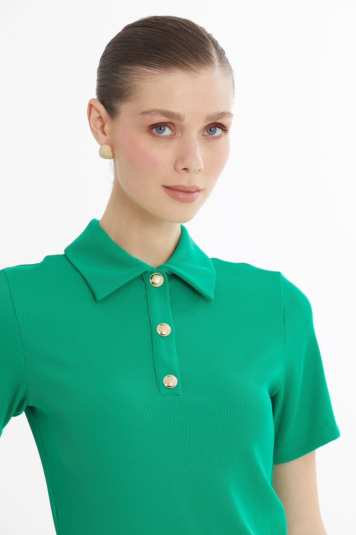 Green Snap-Closure Blouse