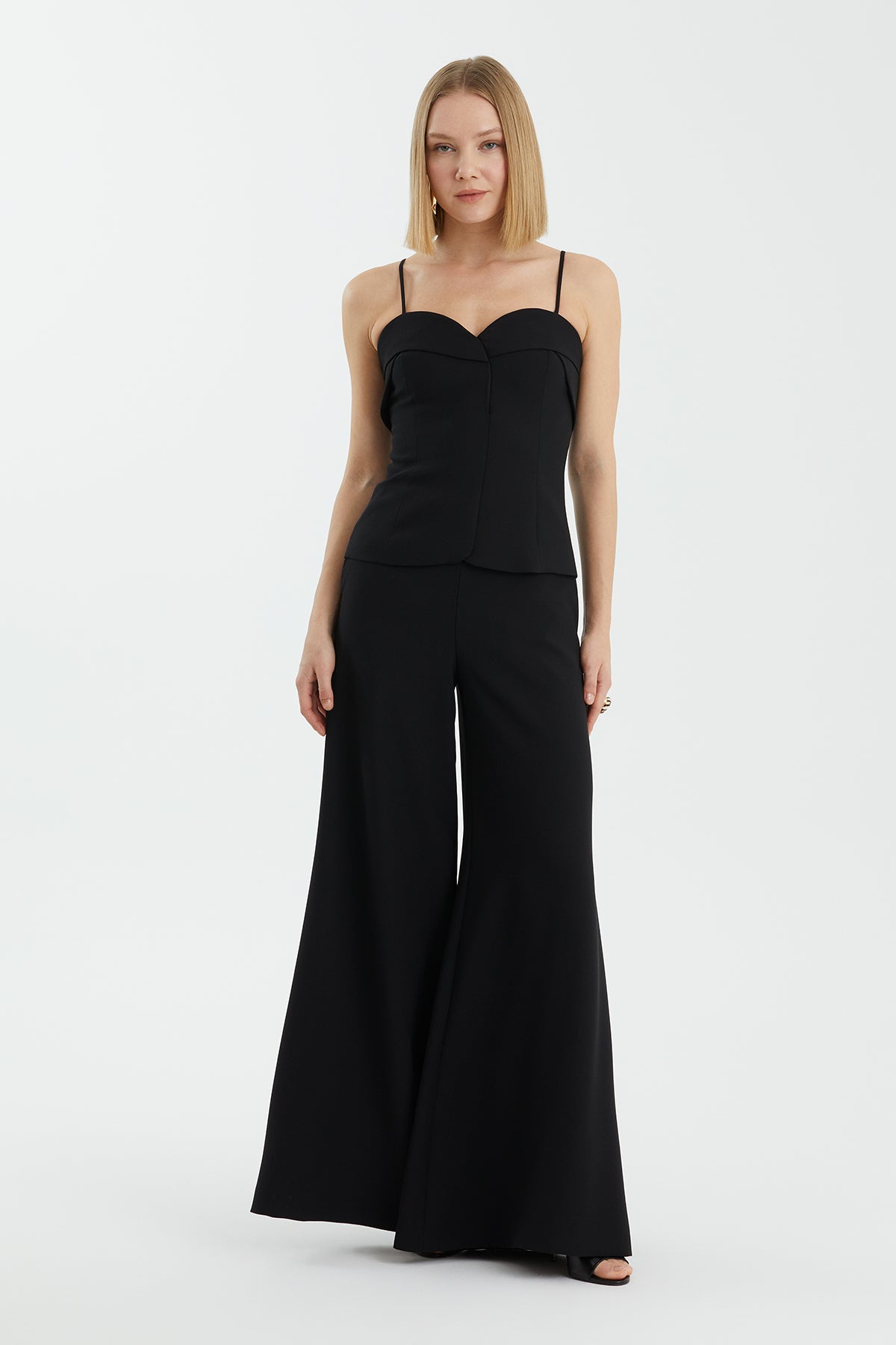 Black Zip-Up Sweetheart Neckline Camisole Top