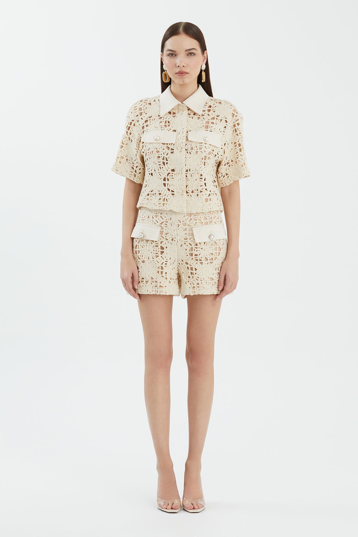 Ecru Button Detail Lace Shirt