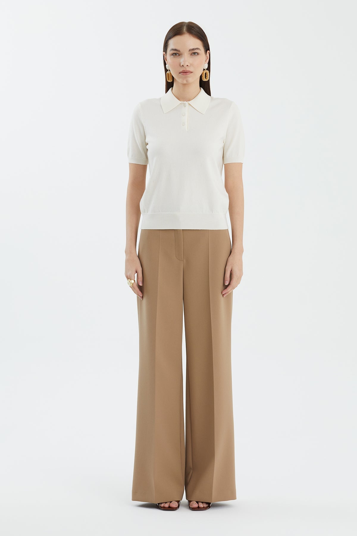 White 100% Wool Polo Neck Knit