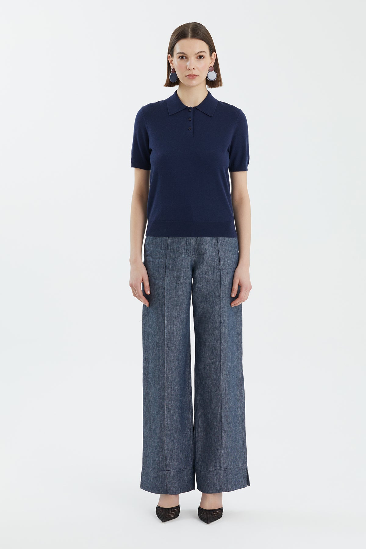 Dark Navy Wool Polo Neck Knit