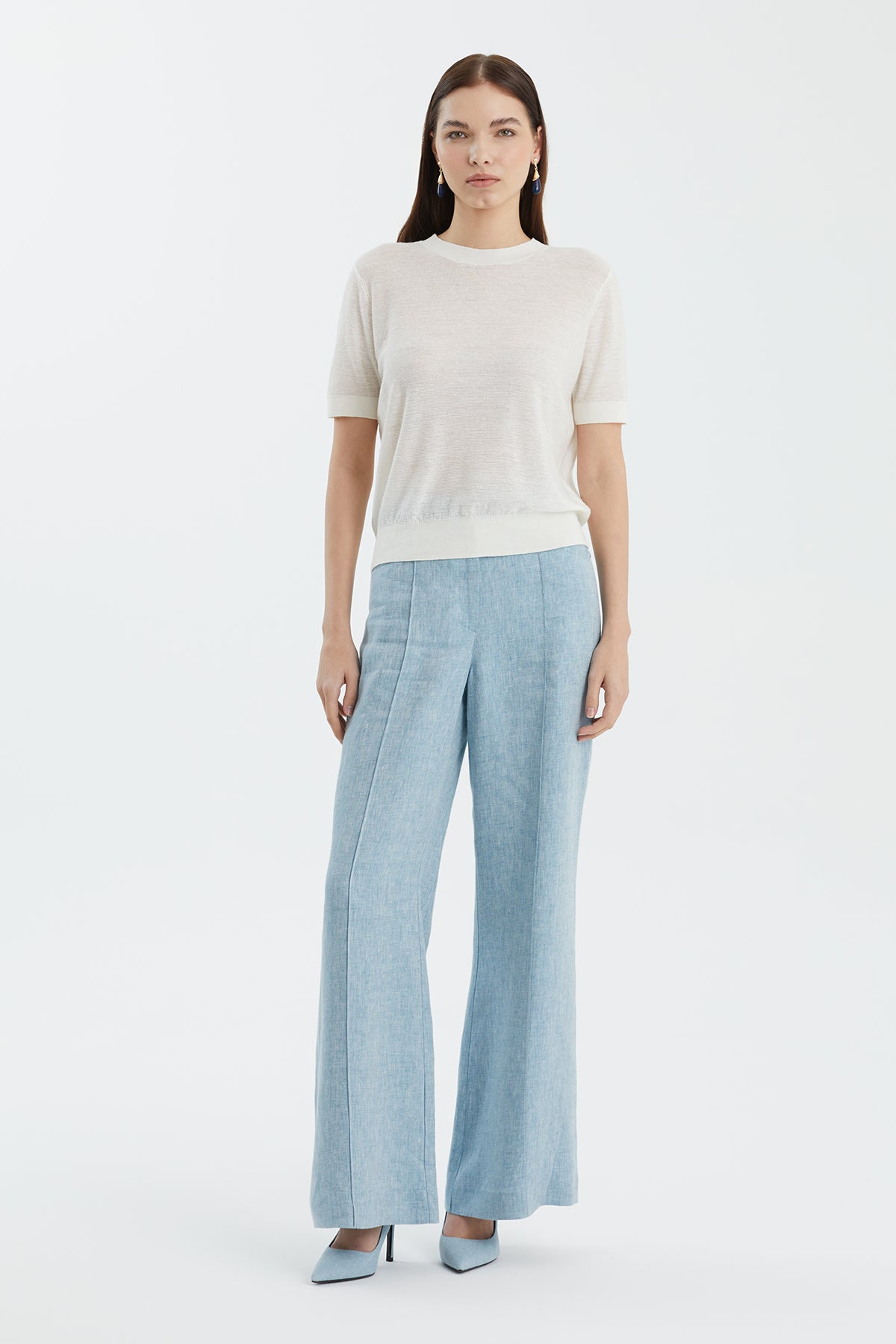 White Wool-Blend Crewneck Knit