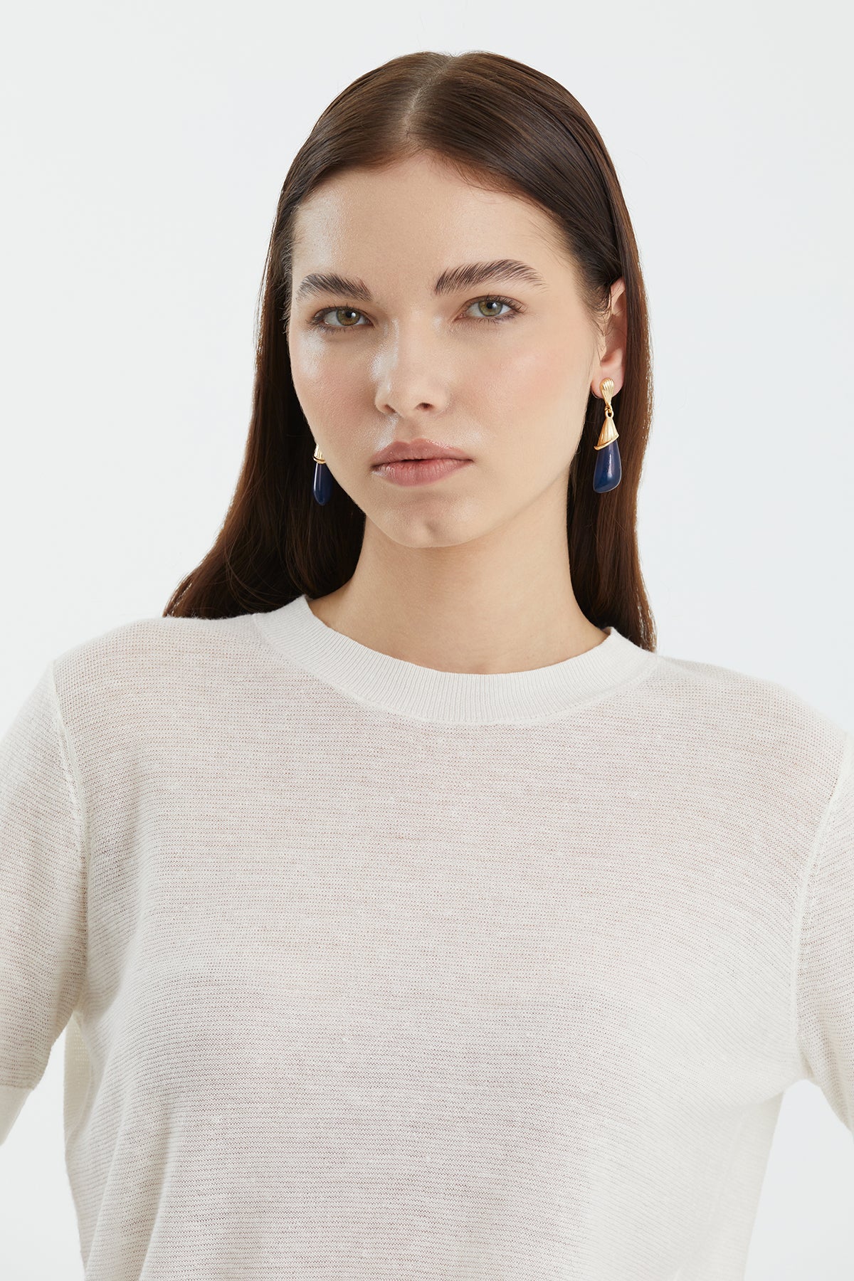 White Wool-Blend Crewneck Knit